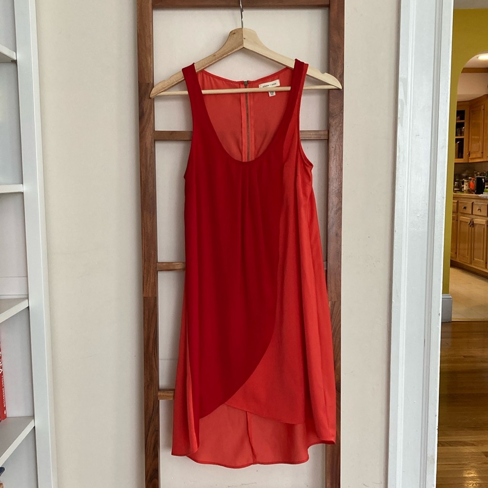 Red and coral knee length dress, size XS.